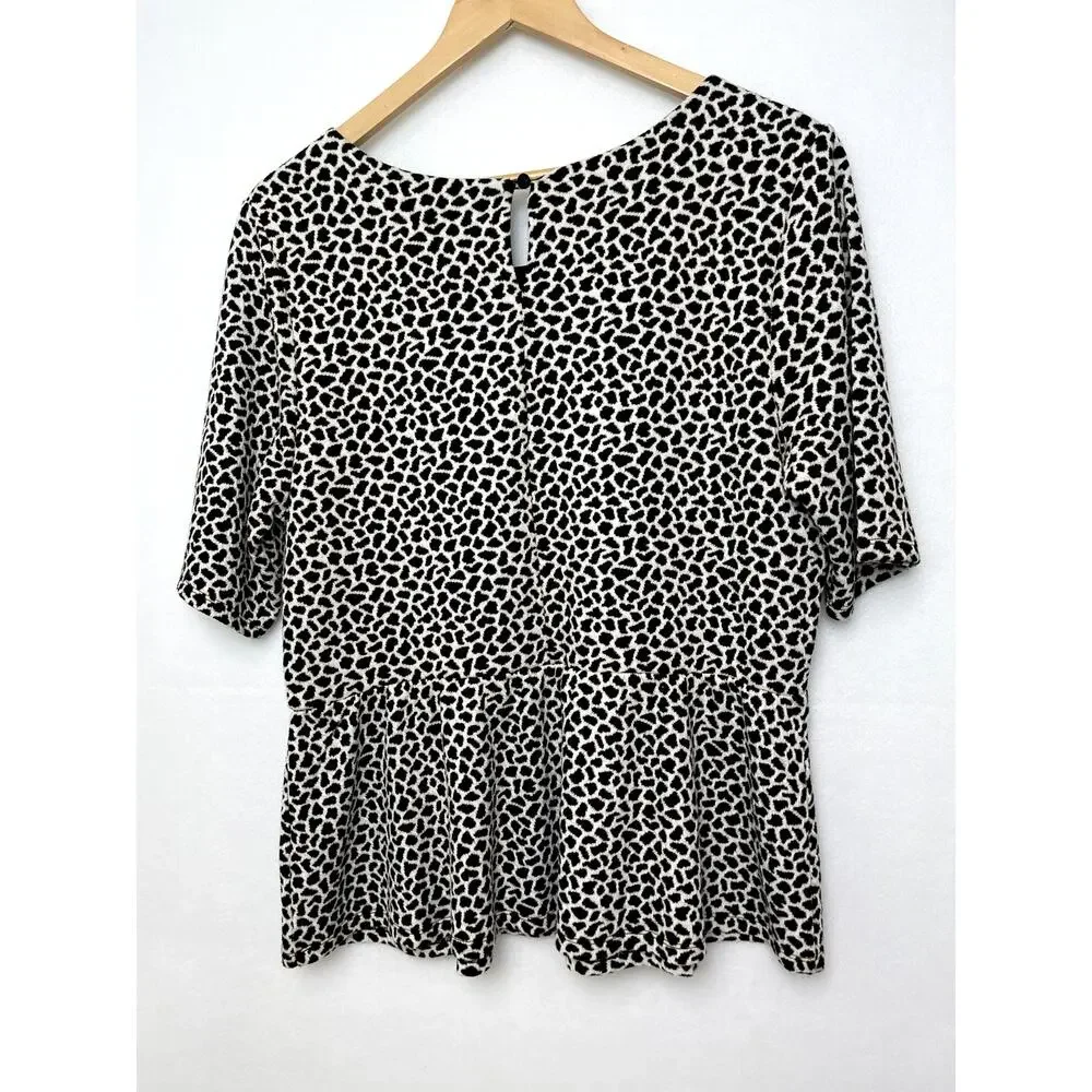 Madison Womens Scoop Neck Short Sleeve Top Black White Large